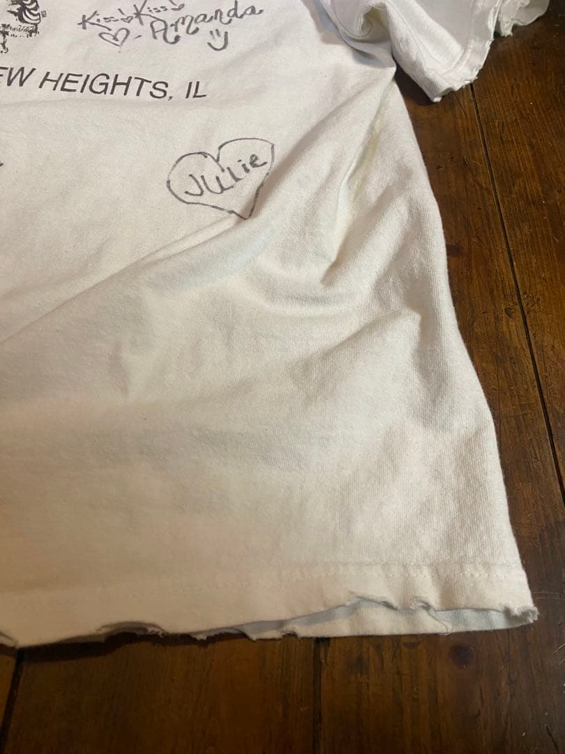 90s US古着 サイン入りフーターズ ヴィンテージ Tシャツ 白 ダメージ