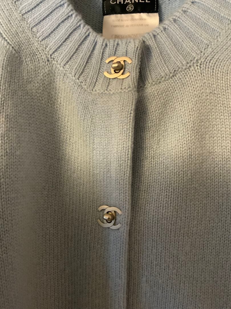 CHANEL ベルト付スカイブルー カーディガン 36