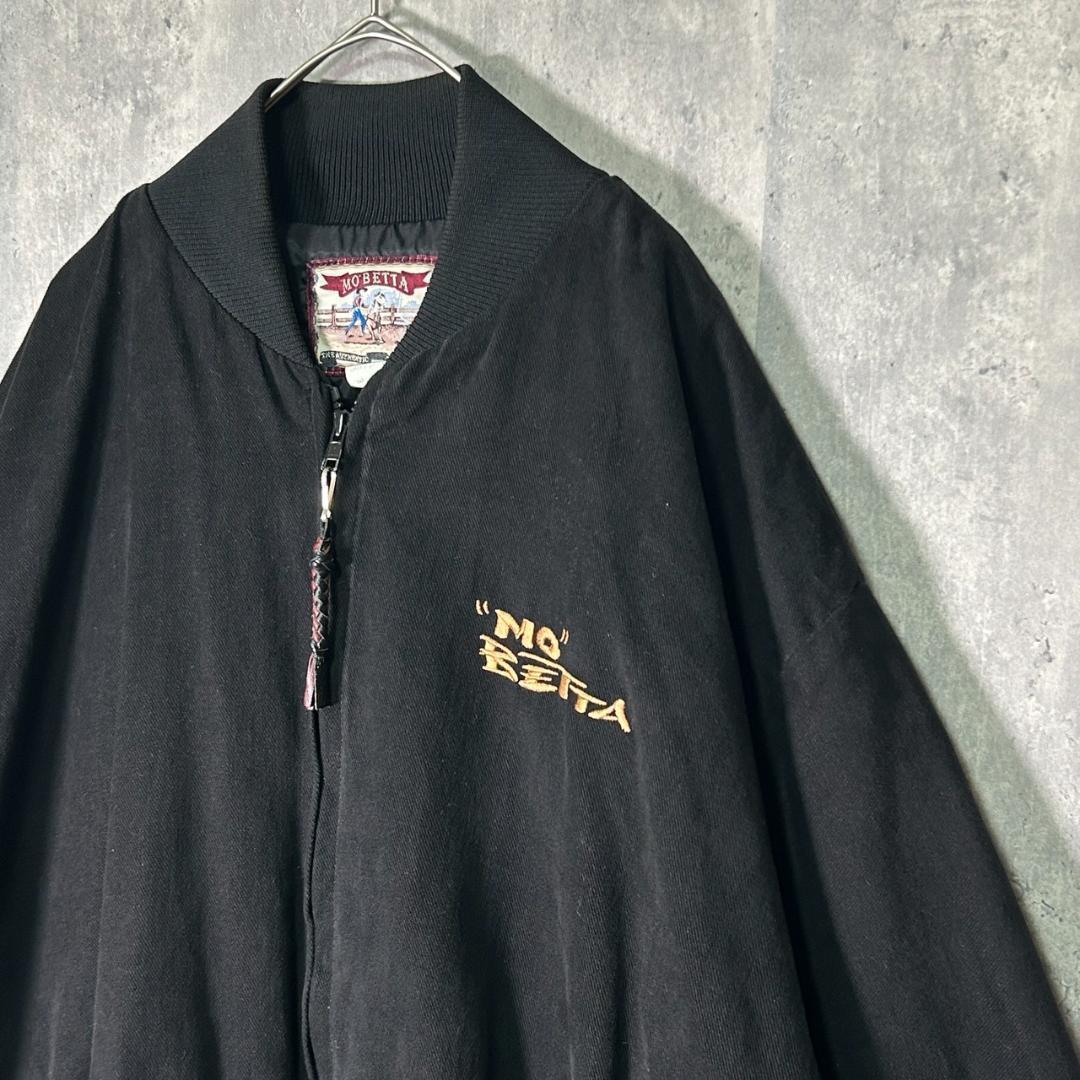 90s USA製 ヴィンテージ 刺繍 ブルゾン Mobetta 黒 2XL
