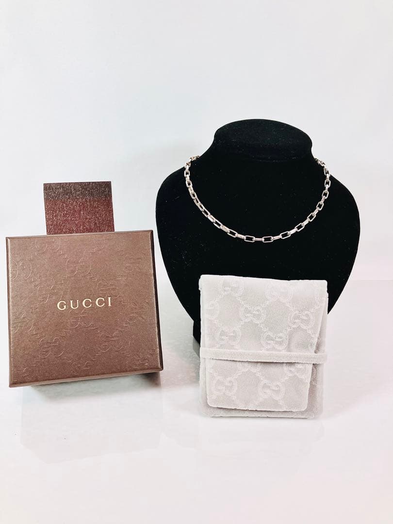【超美品！付属品あり】GUCCI レクタングル チェーン ネックレス シルバー