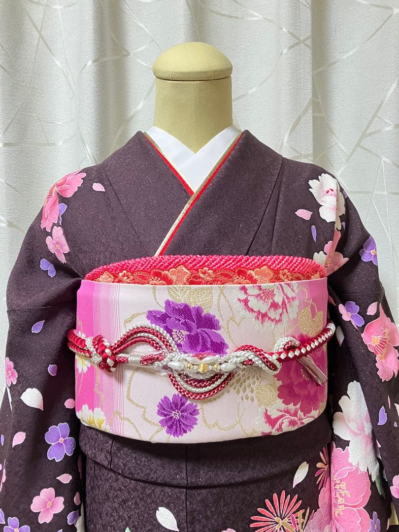 大特価SALE中★振袖セット【6点】★ピンク色×茶色★華やか成人式に★
