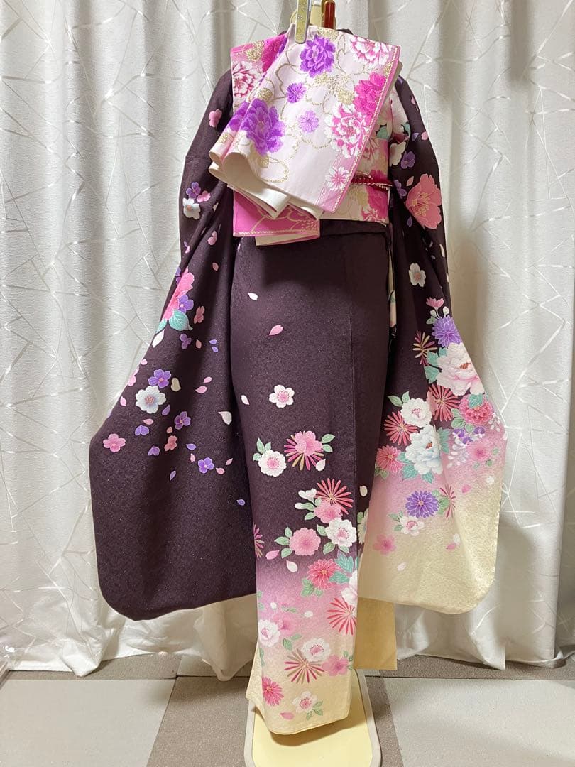 大特価SALE中★振袖セット【6点】★ピンク色×茶色★華やか成人式に★