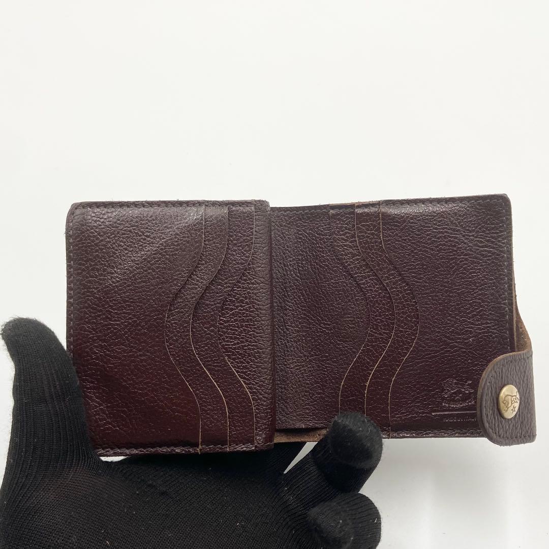 極美品　イルビゾンテ　折り財布　オールレザー　ロゴ刻印　ダークブラウン