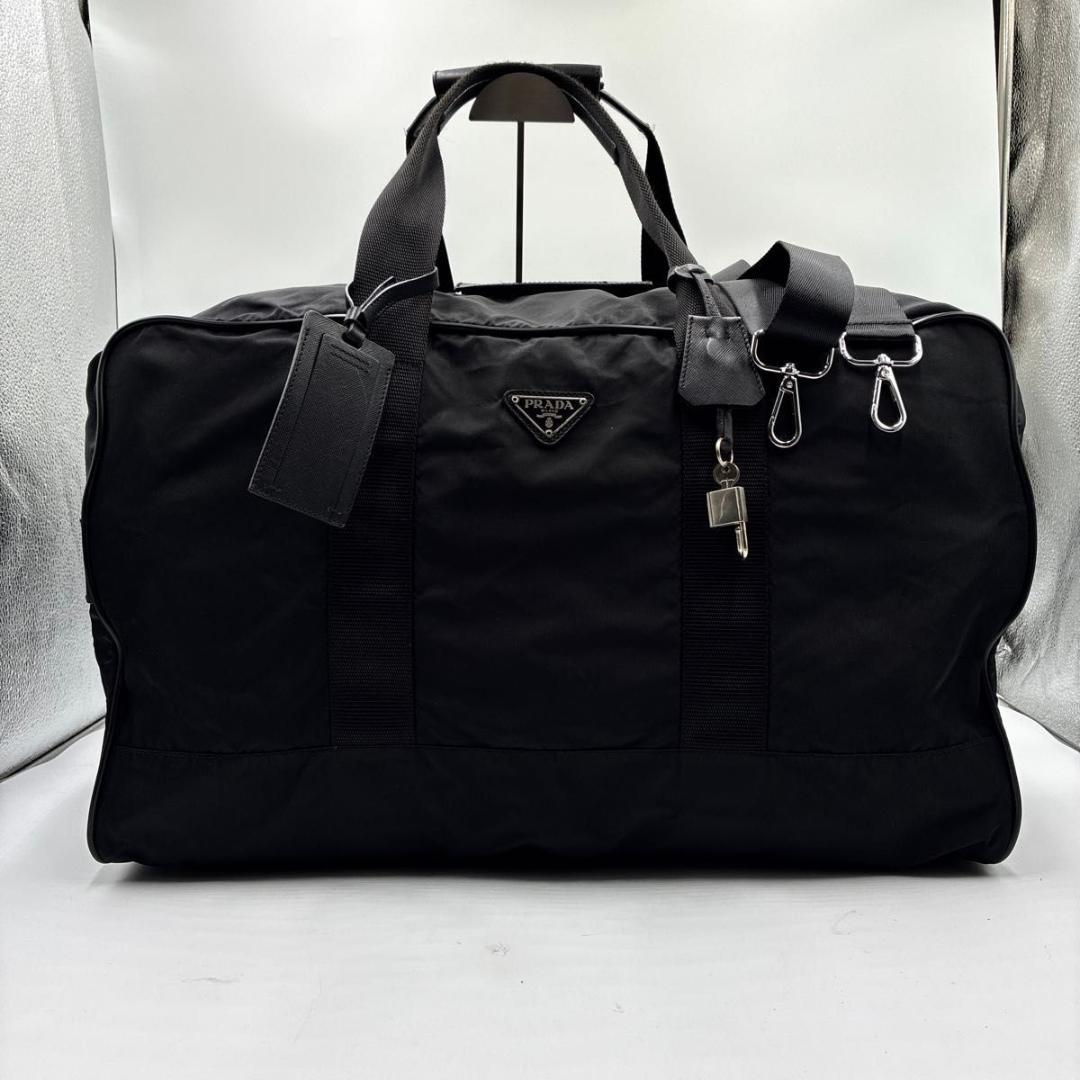 美品 プラダ ボストンバッグ サフィアーノ 2way ナイロン 三角ロゴ 黒
