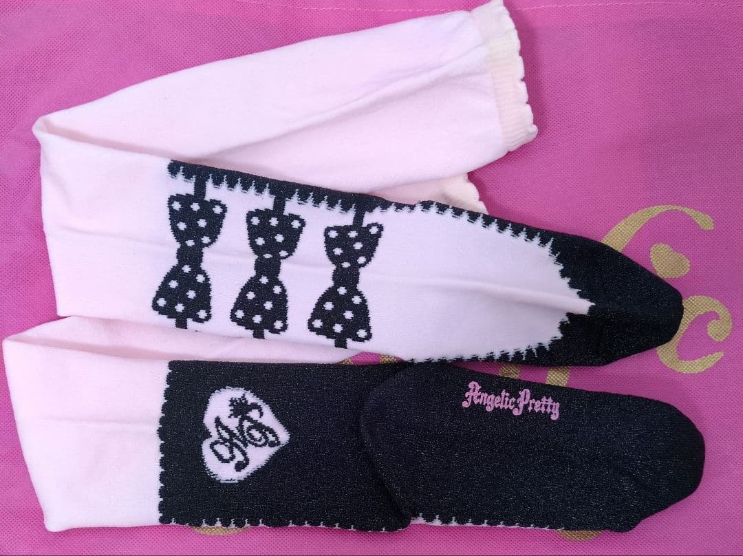 Angelic Pretty ショートブーツ風オーバーニー　ピンク×クロラメ