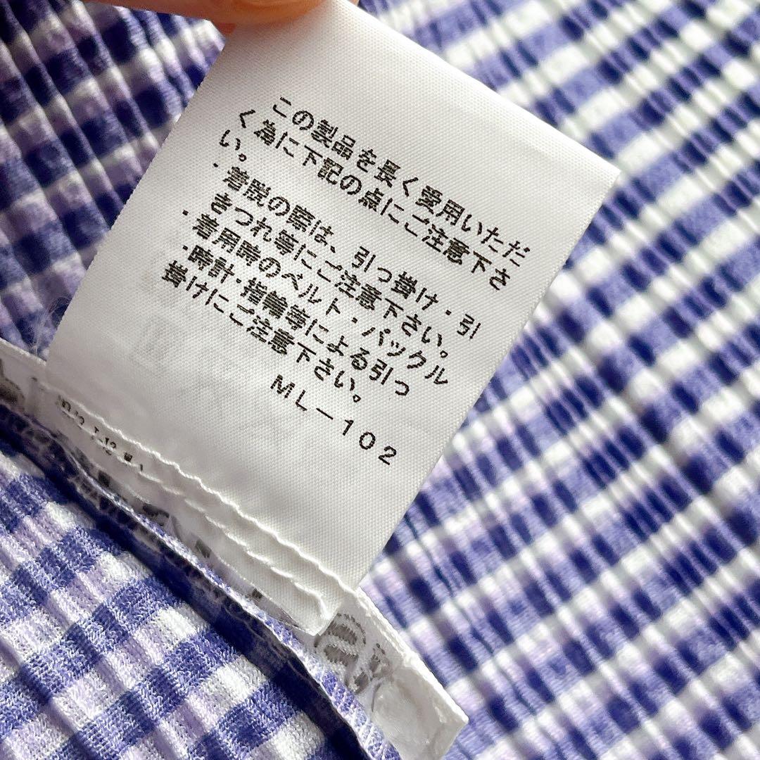 プリーツプリーズ イッセイミヤケ ギンガムチェック カットソー ブルー 3 L