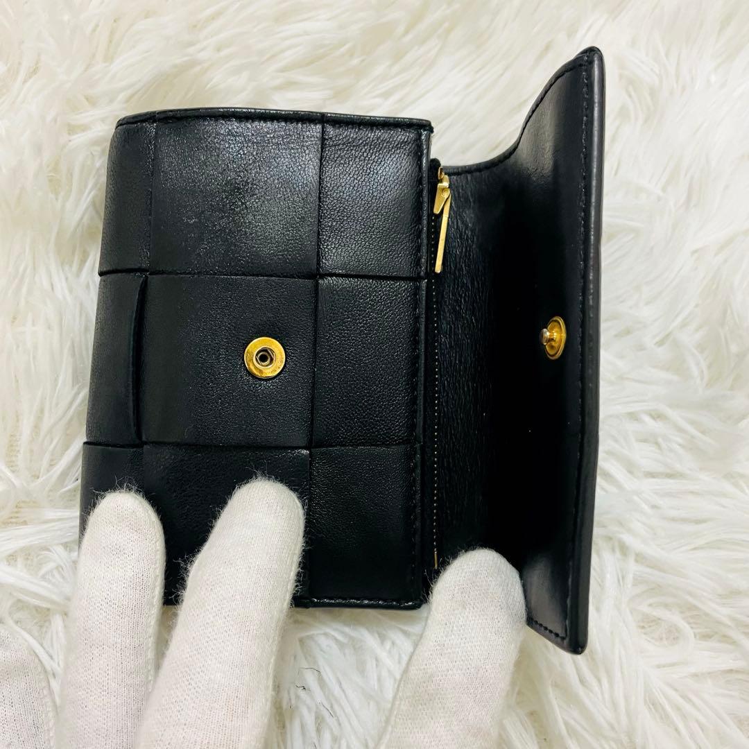 極美✨ボッテガヴェネタ 三つ折り財布 カセット レザー 黒