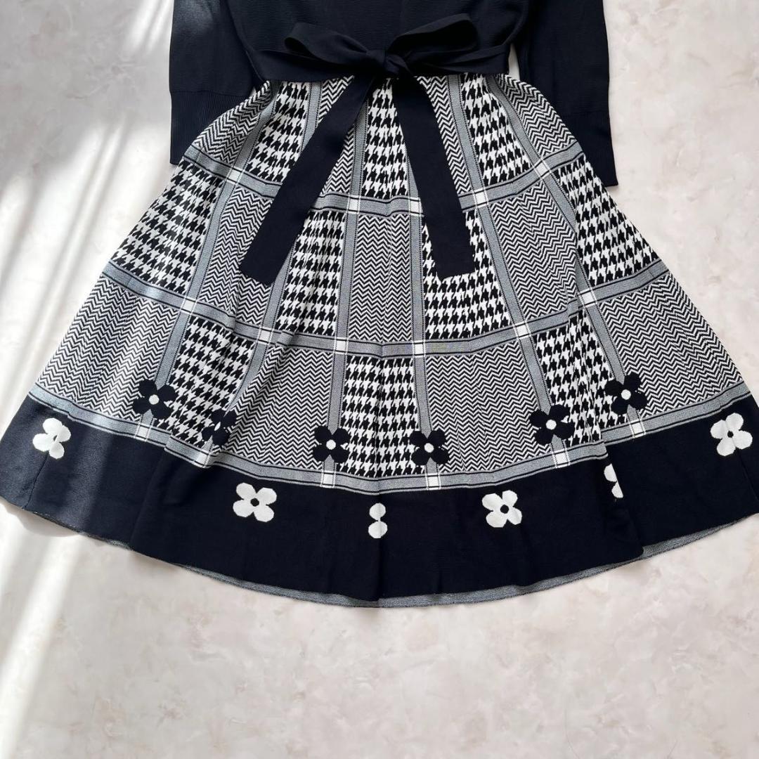 M'S GRACY ワンピース　花柄　Aライン　ベルト　カットソー　千鳥柄 M