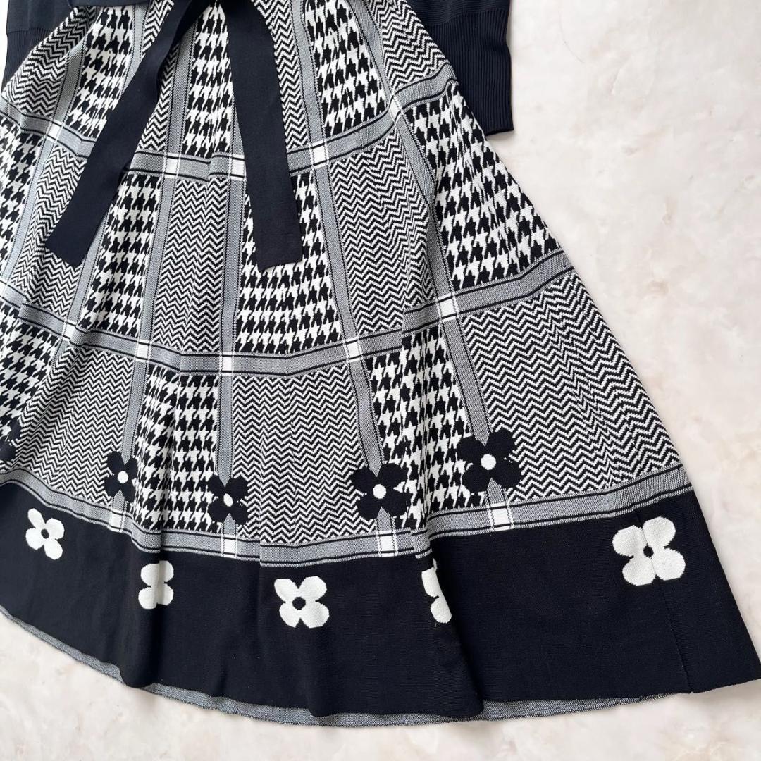 M'S GRACY ワンピース　花柄　Aライン　ベルト　カットソー　千鳥柄 M
