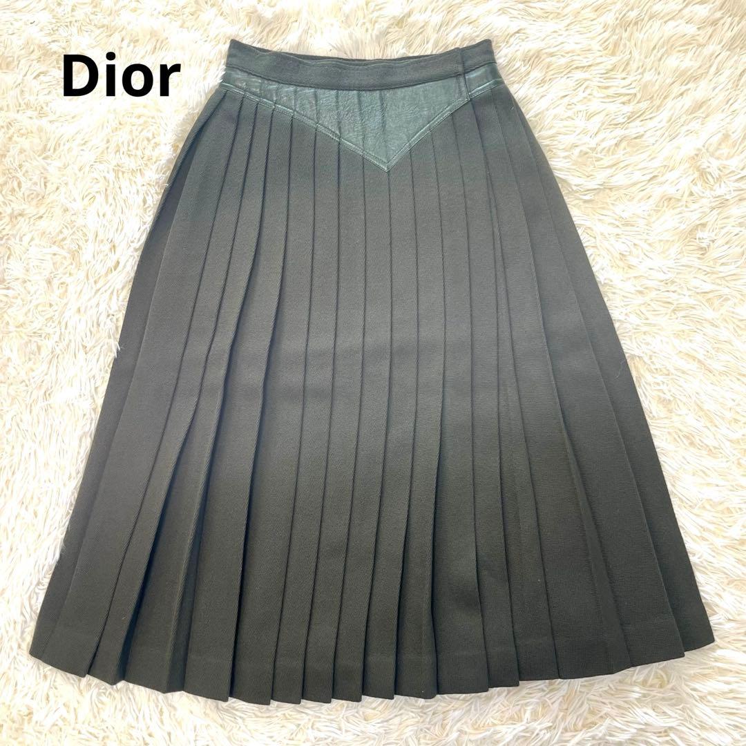 Christian Dior ラムレザー ウール　ラップスカート　プリーツ　M