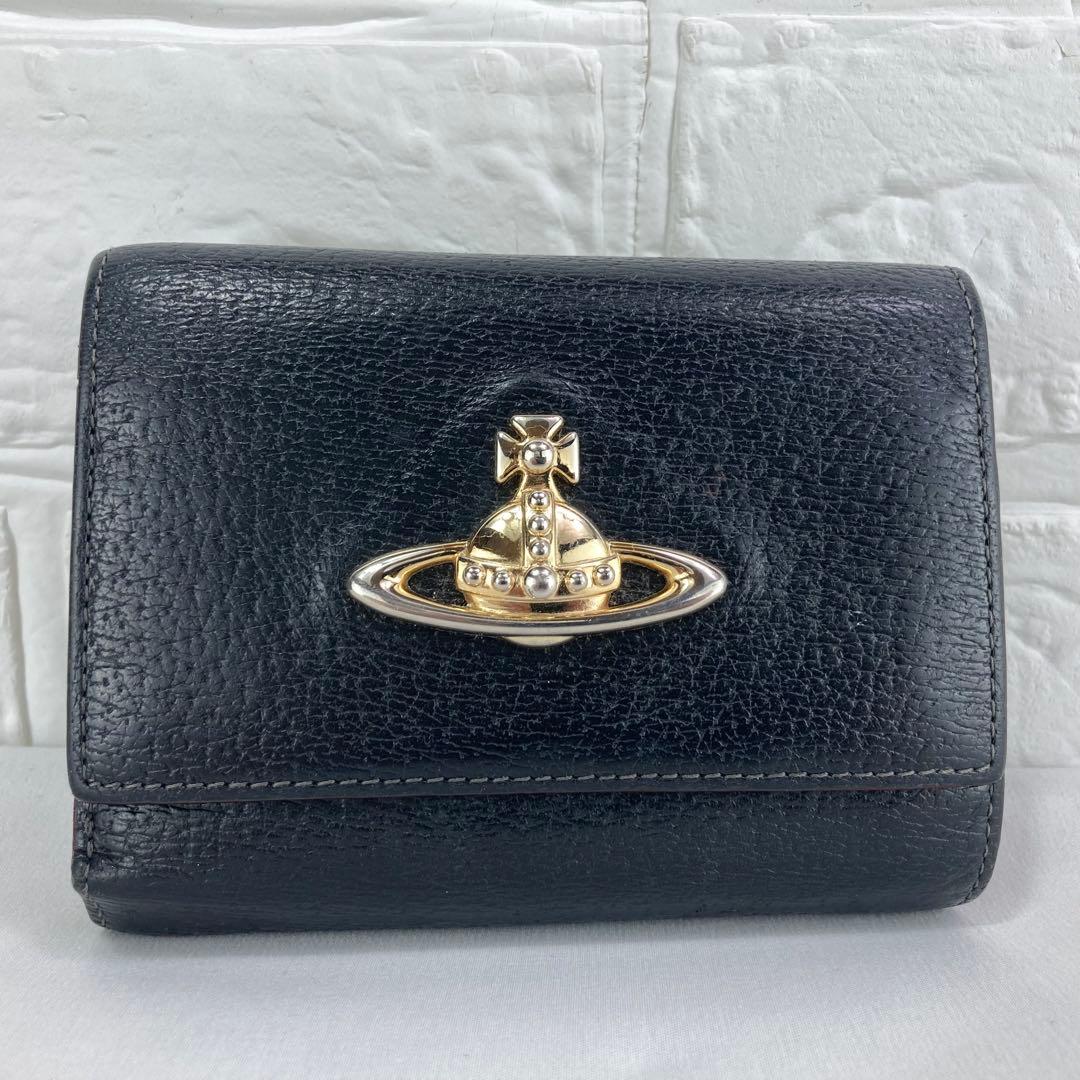【美品】Vivienne Westwood 三つ折り財布　ブラック　オーブロゴ