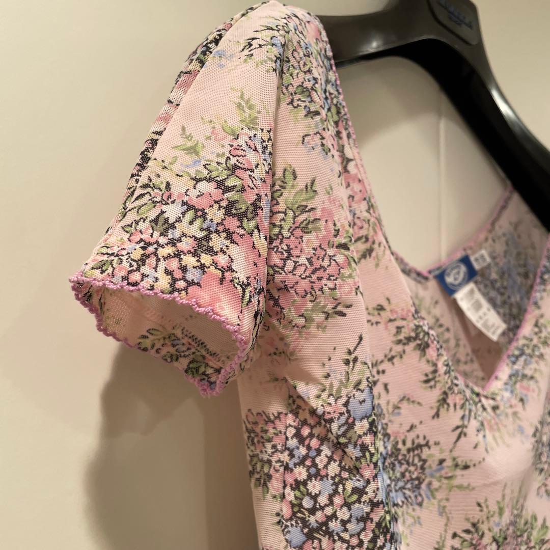 1990年代　美品　アンナモリナーリBLUGIRL 花柄 メッシュトップスD32