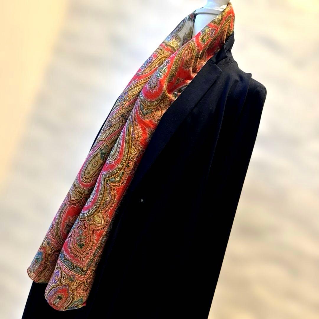 【ETRO 】☆エトロ☆ レッド系☆ペイズリー柄 ☆シルク混合☆大判ストール☆