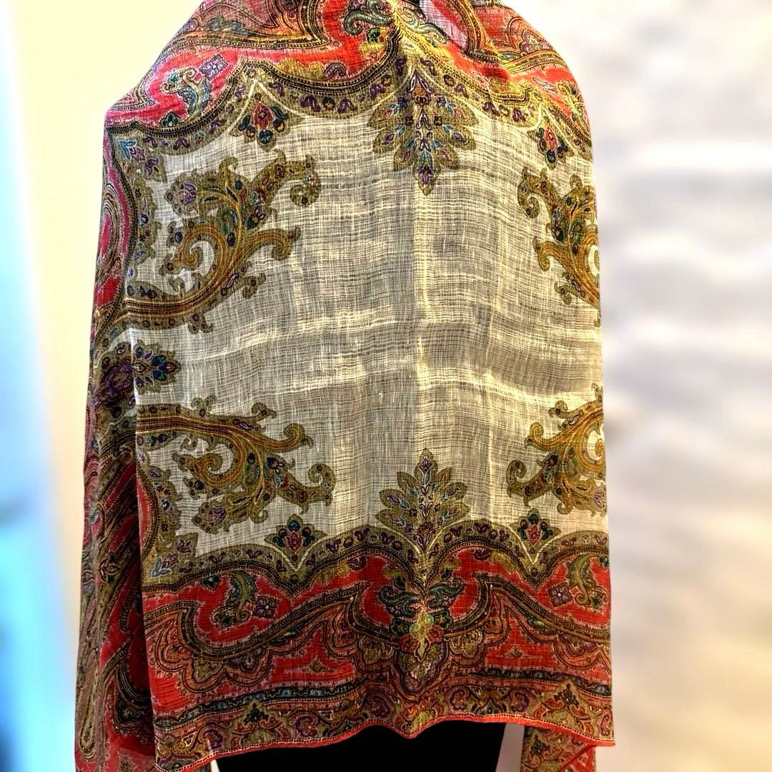 【ETRO 】☆エトロ☆ レッド系☆ペイズリー柄 ☆シルク混合☆大判ストール☆