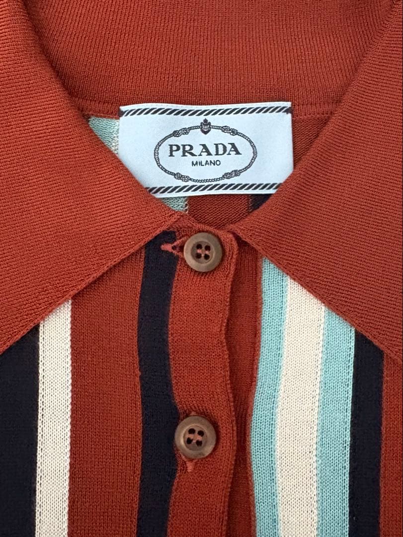 PRADA ストライプ 半袖 シルク ポロシャツ
