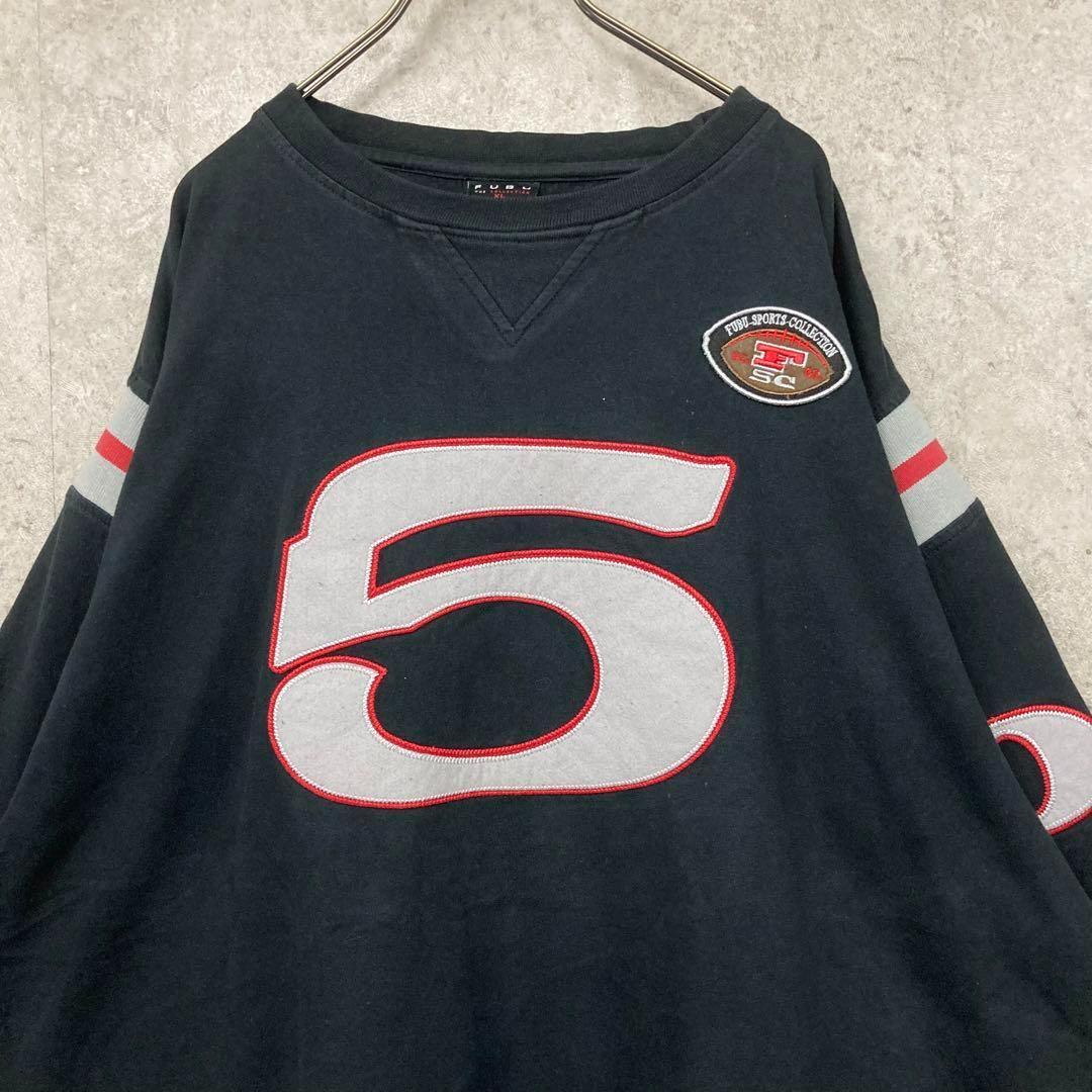 レア○90s《FUBU フブ》刺繍Tシャツ/ブラック/メンズ2XL