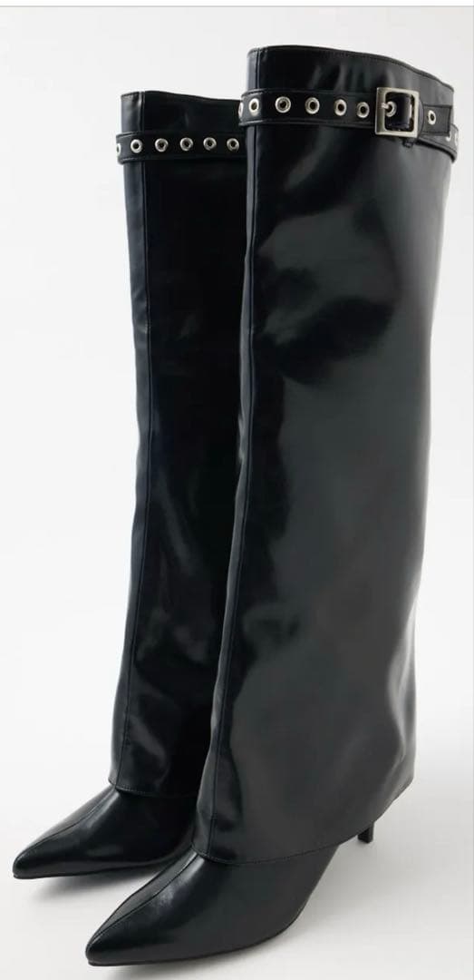 MOUSSY ワイドカバー ロングブーツ ブラック