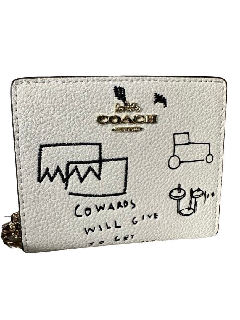 新品 COACH 二つ折り財布 ホワイト レザー アートデザイン 人気モデル