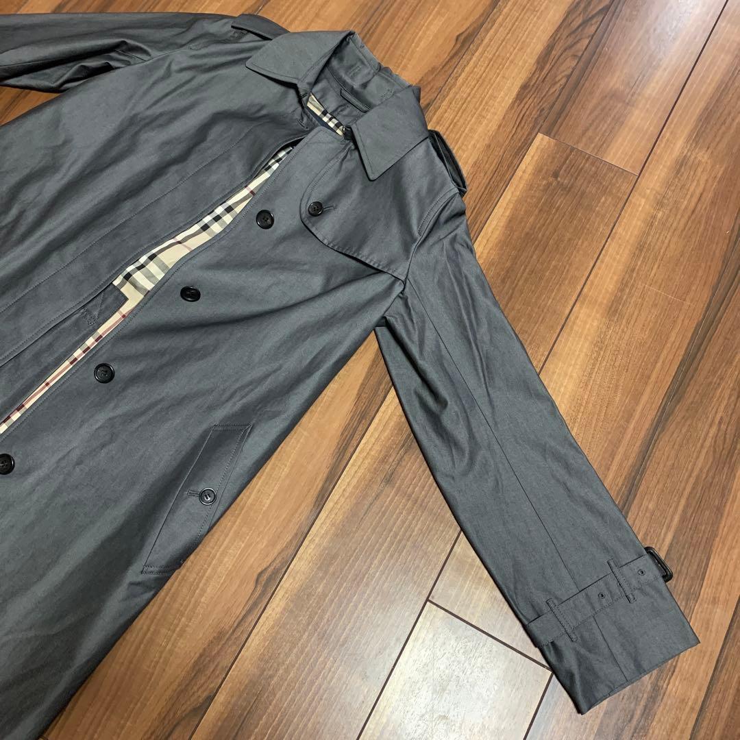 【美品】バーバリー ロンドン ステンカラーコート ノバチェック 黒 グレー日本製