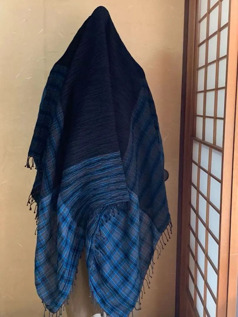 イッセイミヤケ PERMANENTE｜大判ストール ｜黒×青チェック