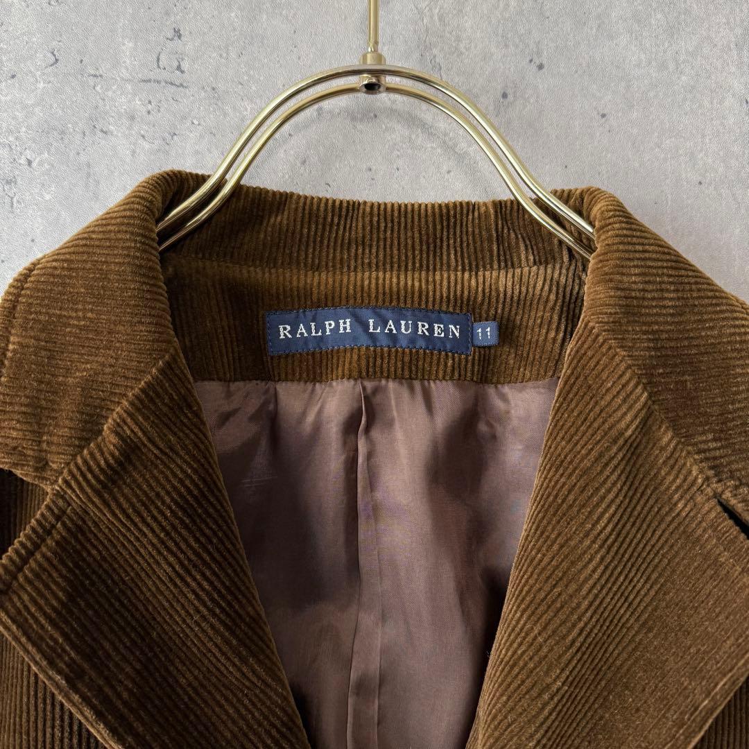 ラルフローレン コーデュロイジャケット エルボーパッチ 羊革 茶 11 L 美品