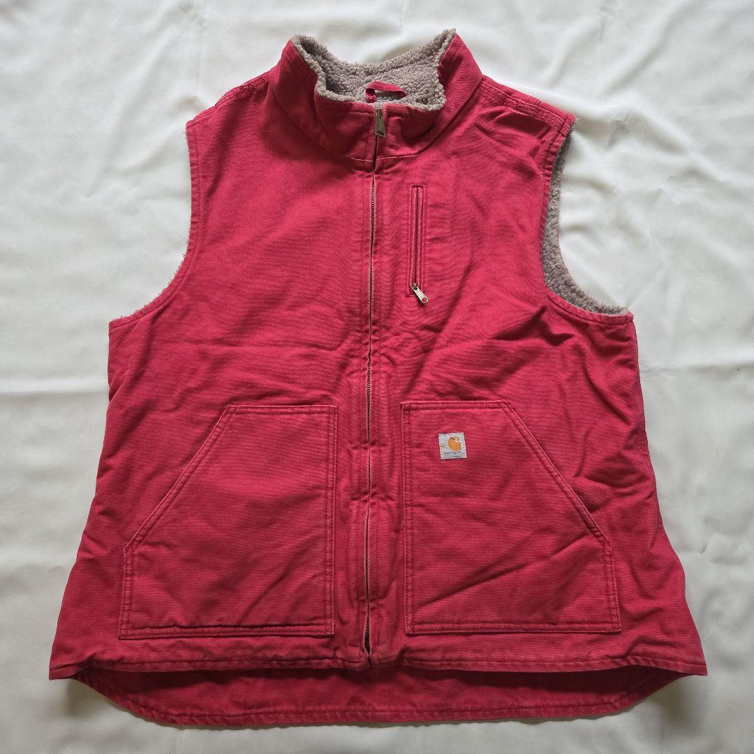 【希少カラー】Carhartt ダックベスト ボア ピンク XL カーハート