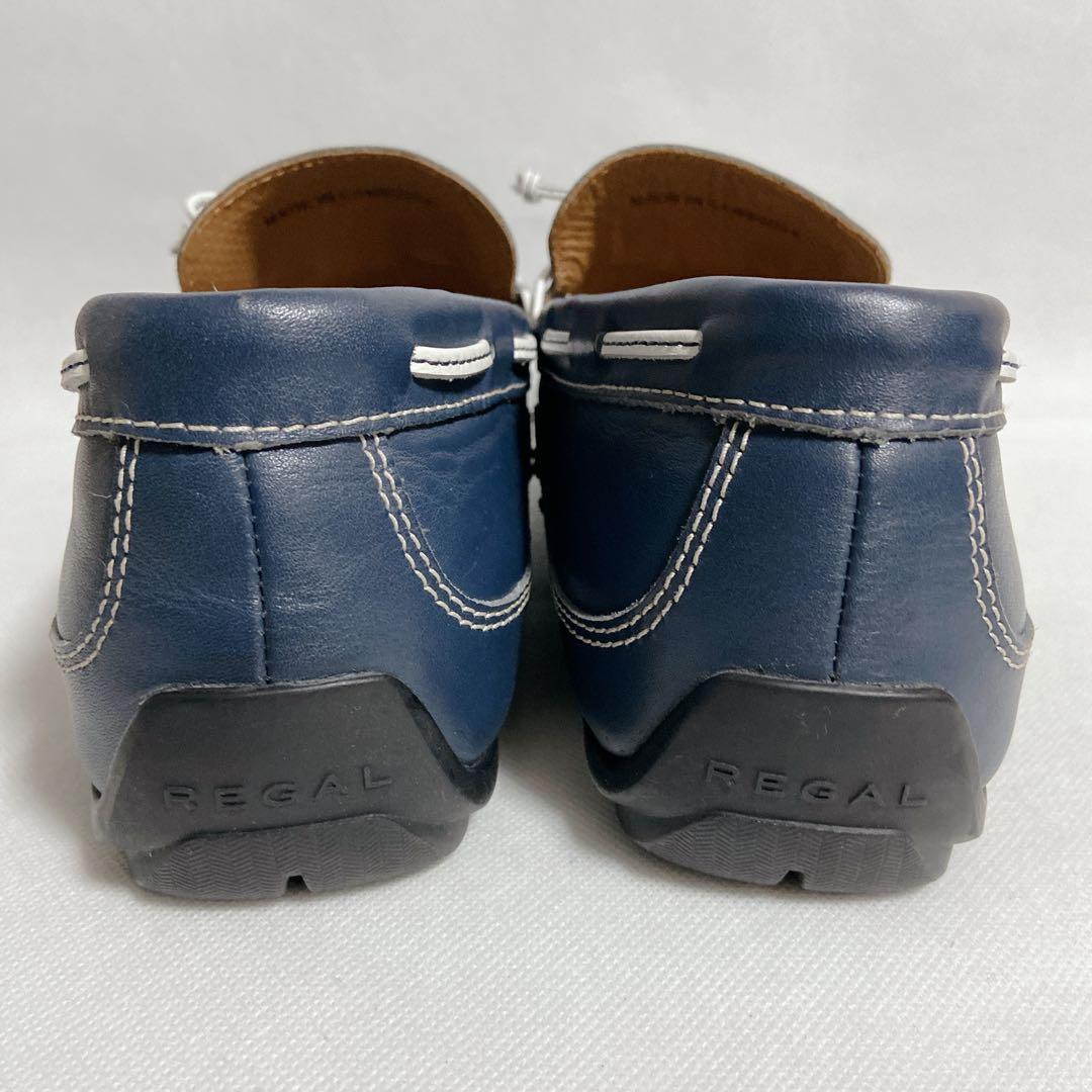 【極美品】REGAL ドライビングシューズ リボン スリッポン 本革靴ブルー26