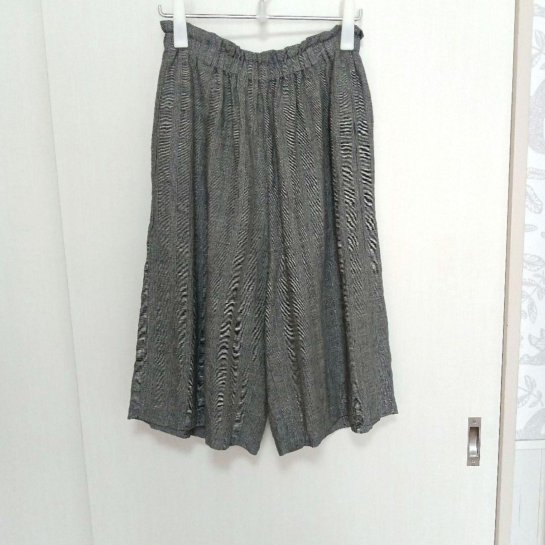 ネストローブ　リネンチェック柄 ブラック グレー系キュロットパンツ
