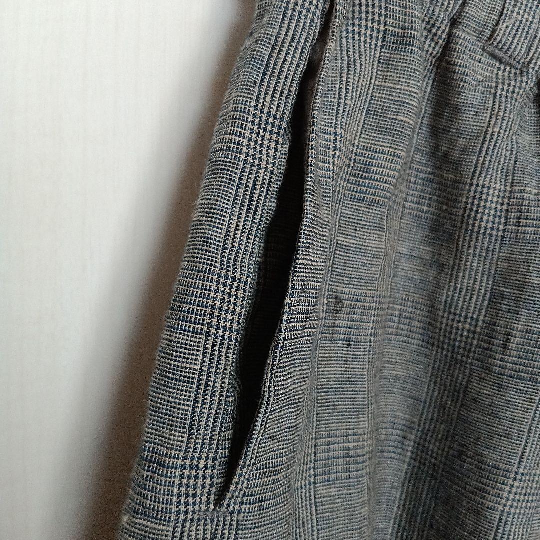 ネストローブ　リネンチェック柄 ブラック グレー系キュロットパンツ