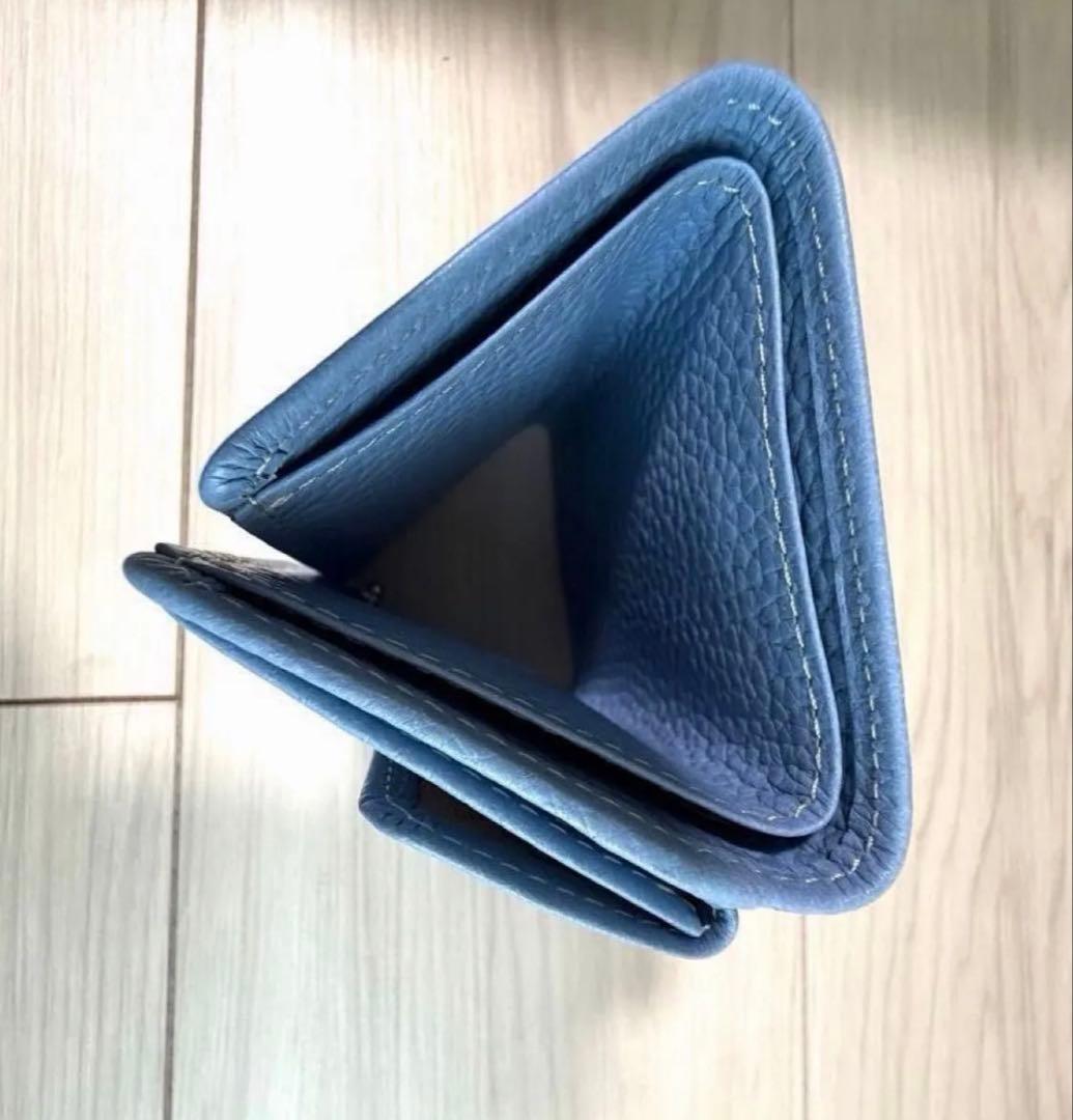 【未使用品】WAKO 銀座和光　レザー　三つ折りミニ財布　ライトブルー