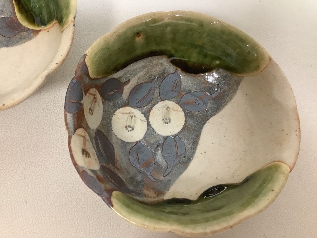 作家物 玉山窯 ?玉置保夫 ？織部 花椿 小鉢　2個セット