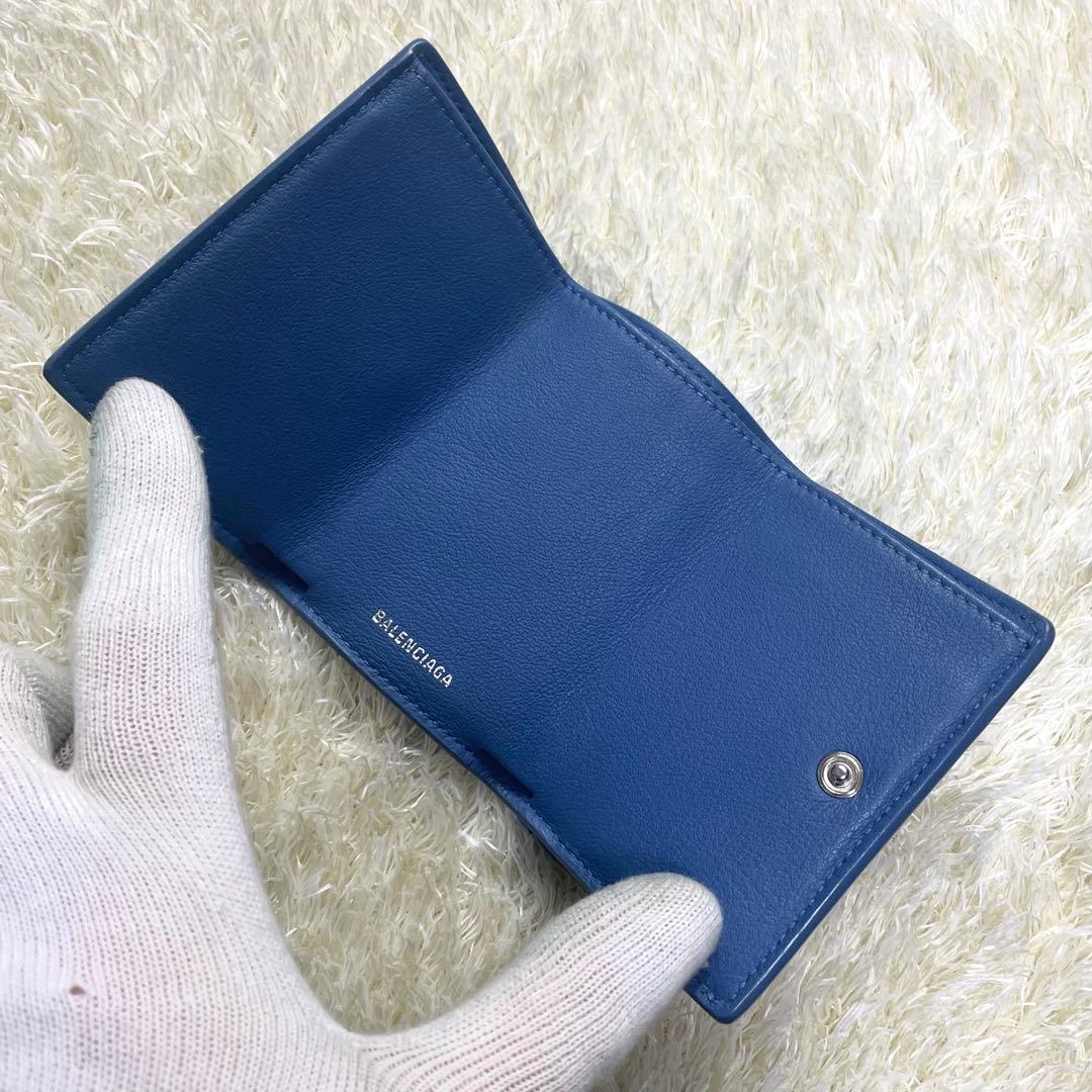 極美品 バレンシアガ 三つ折り財布 ペーパーミニウォレット ブルー