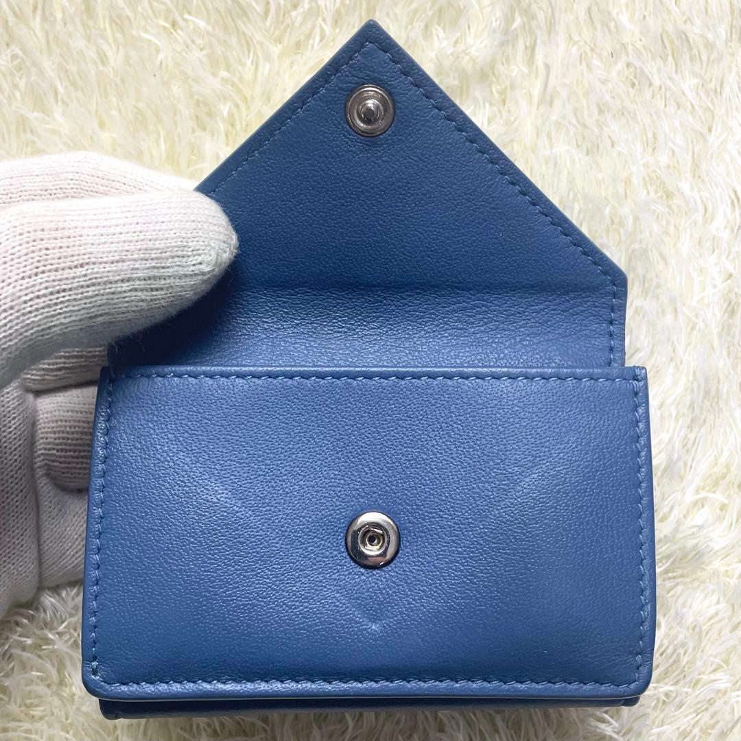極美品 バレンシアガ 三つ折り財布 ペーパーミニウォレット ブルー