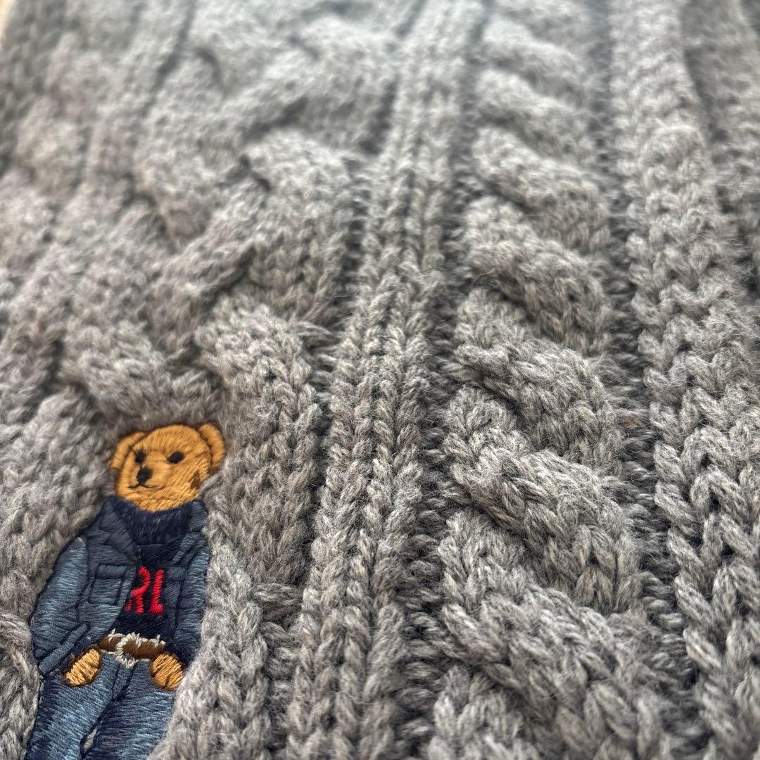 美品　ラルフローレン　POLO ケーブル編み マフラー グレー　ベアー
