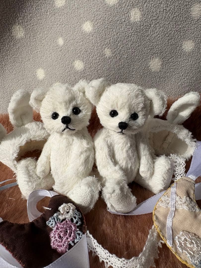 ハンドメイド テディベア 2体セット ドイツ製モヘア ぬいぐるみ うさぎ くま