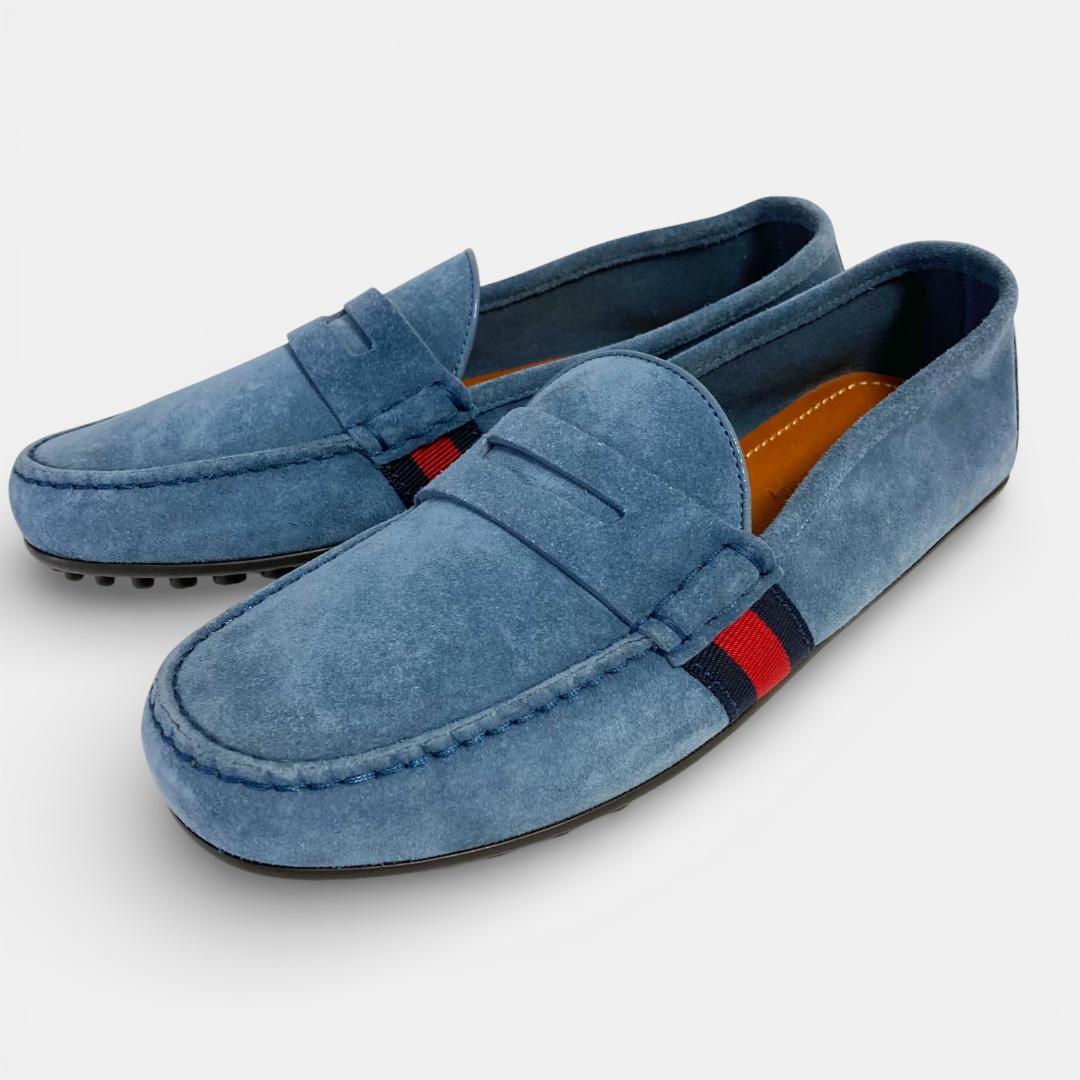 未使用 GUCCI グッチ ドライビングシューズ スエード ライトブルー