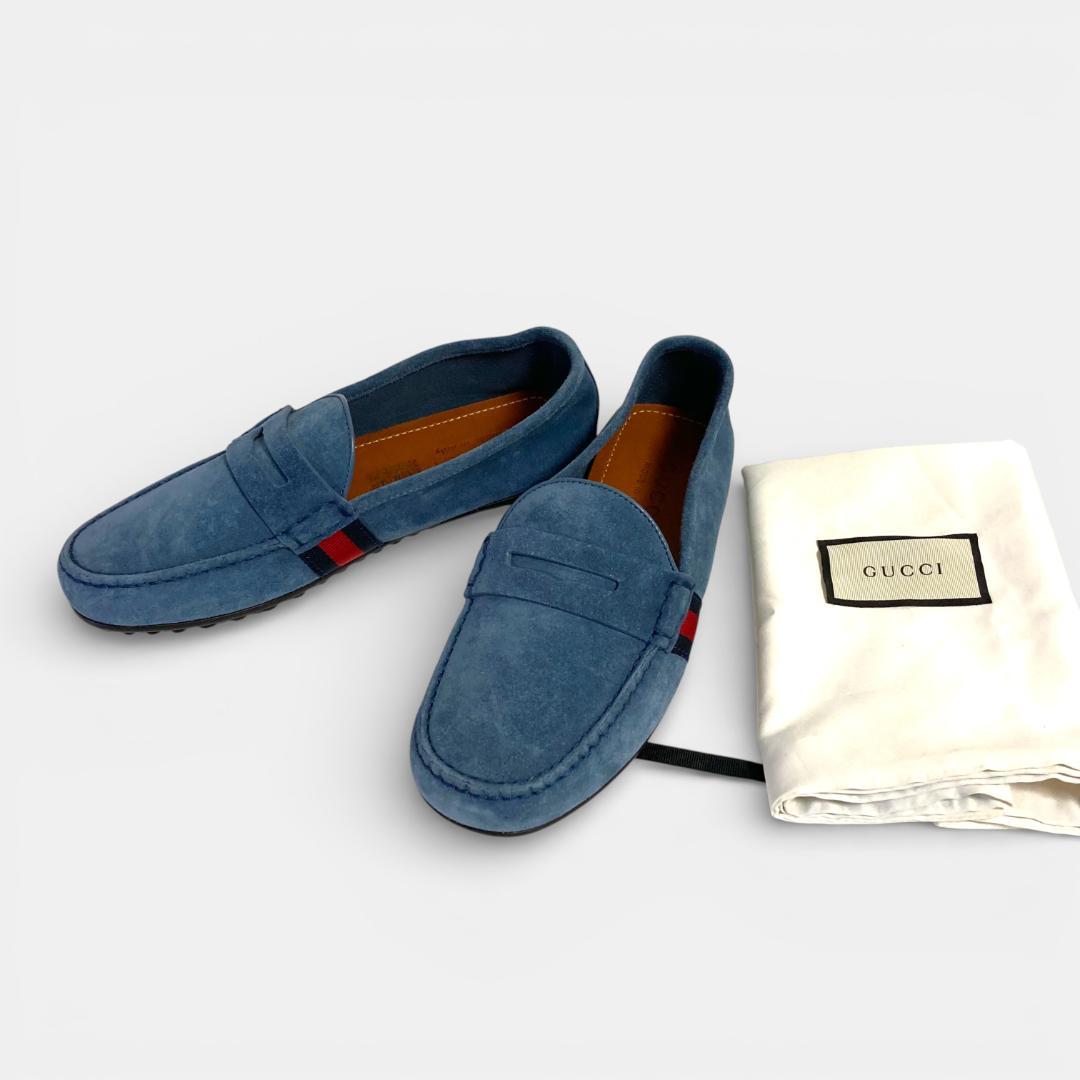 未使用 GUCCI グッチ ドライビングシューズ スエード ライトブルー