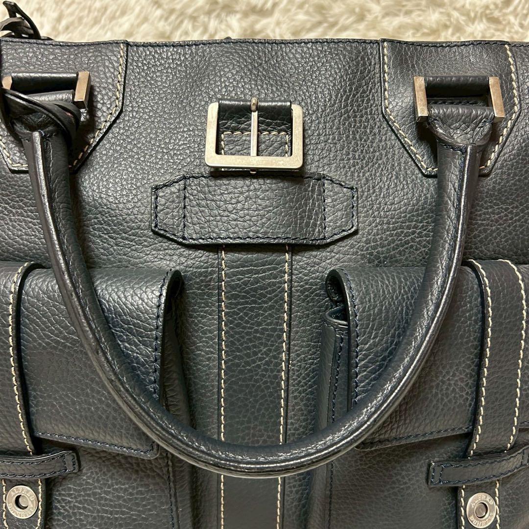 極美品✨dunhill ダンヒル ボストンバッグ トート シボ革 ネイビー
