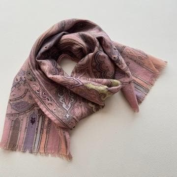 極美品✨エトロ 箱付き ウールシルク ストール ペイズリー ピンク パープル 伊