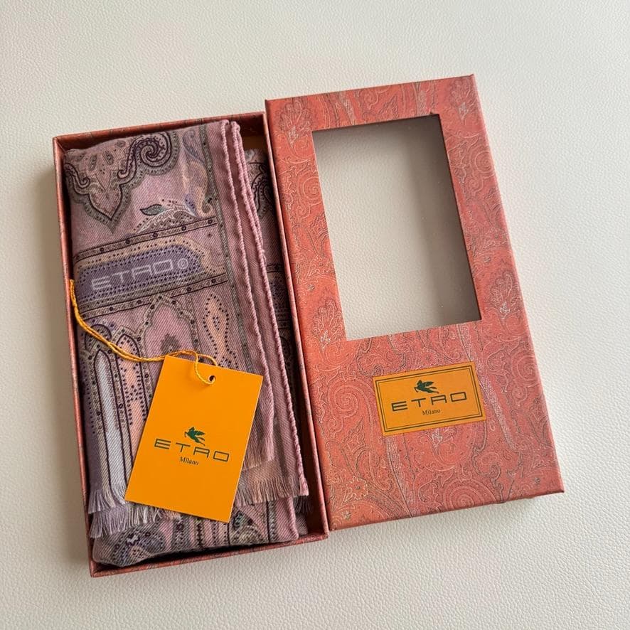 極美品✨エトロ 箱付き ウールシルク ストール ペイズリー ピンク パープル 伊