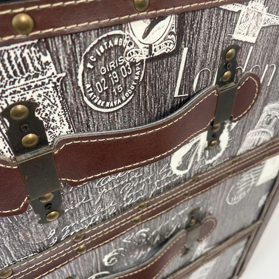 【美品】アンティークビンテージ調レザートランクチェスト三段洋タンス収納