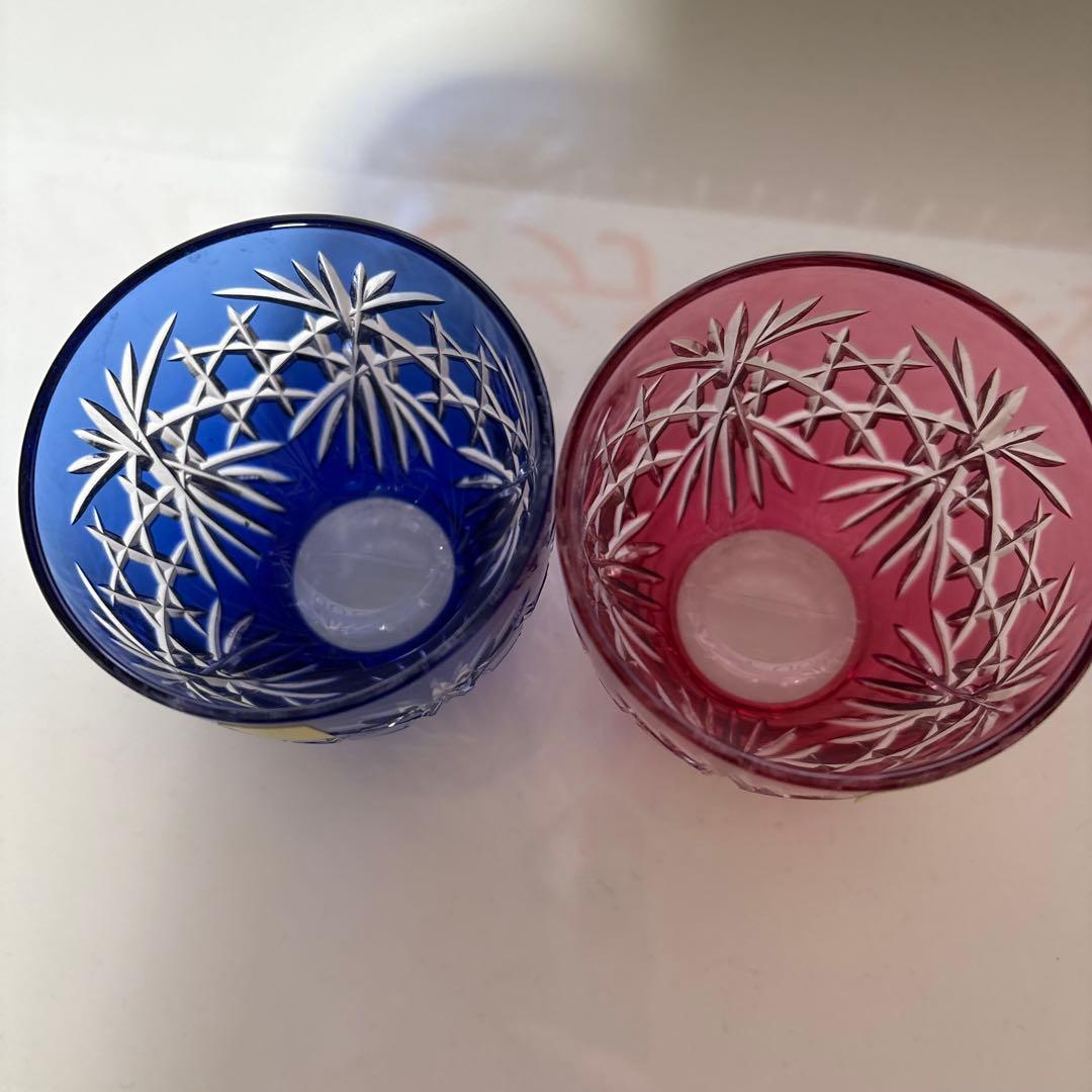 2個懐石杯 各務クリスタル 江戸切子 籠目 冷酒杯 新品 カガミクリスタル 切子