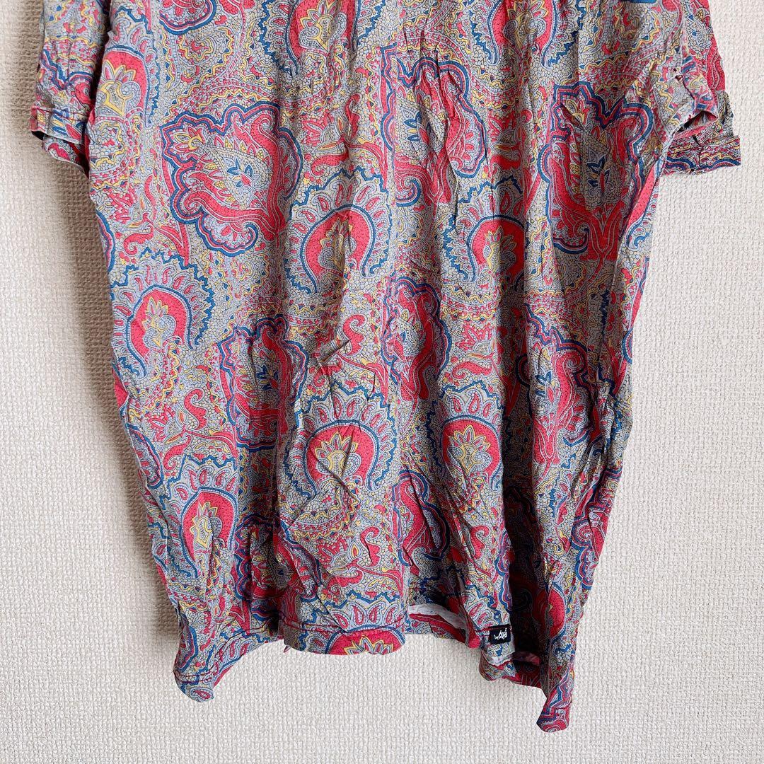 フランス製 70s風 ペイズリー総柄Tシャツ サイケデリック コットン Mサイズ