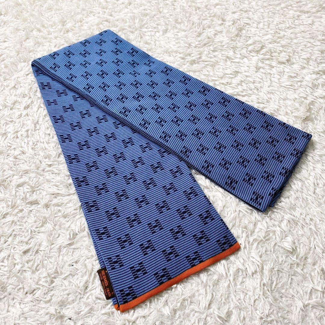 鑑定済極美品 エルメス Hロゴ シルク100% ストール マフラー リバーシブル