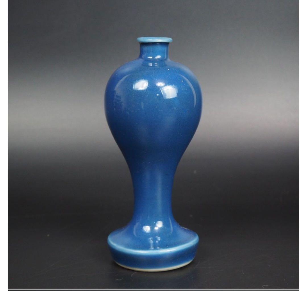 送料無料　古い藍釉小瓶　高14.5ｃｍ