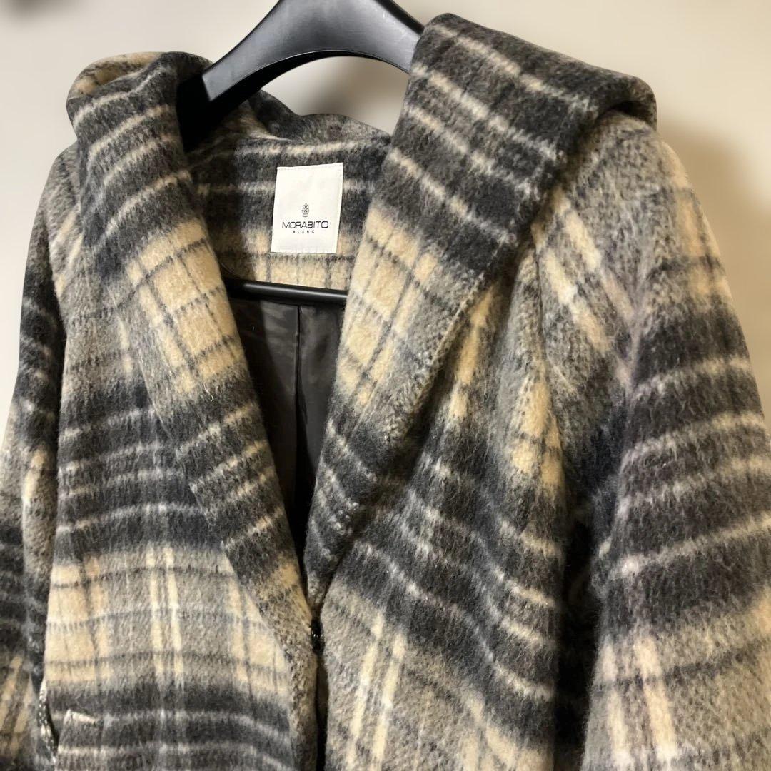 【超美品】MORABITO BLANC グレー系チェックロングコート