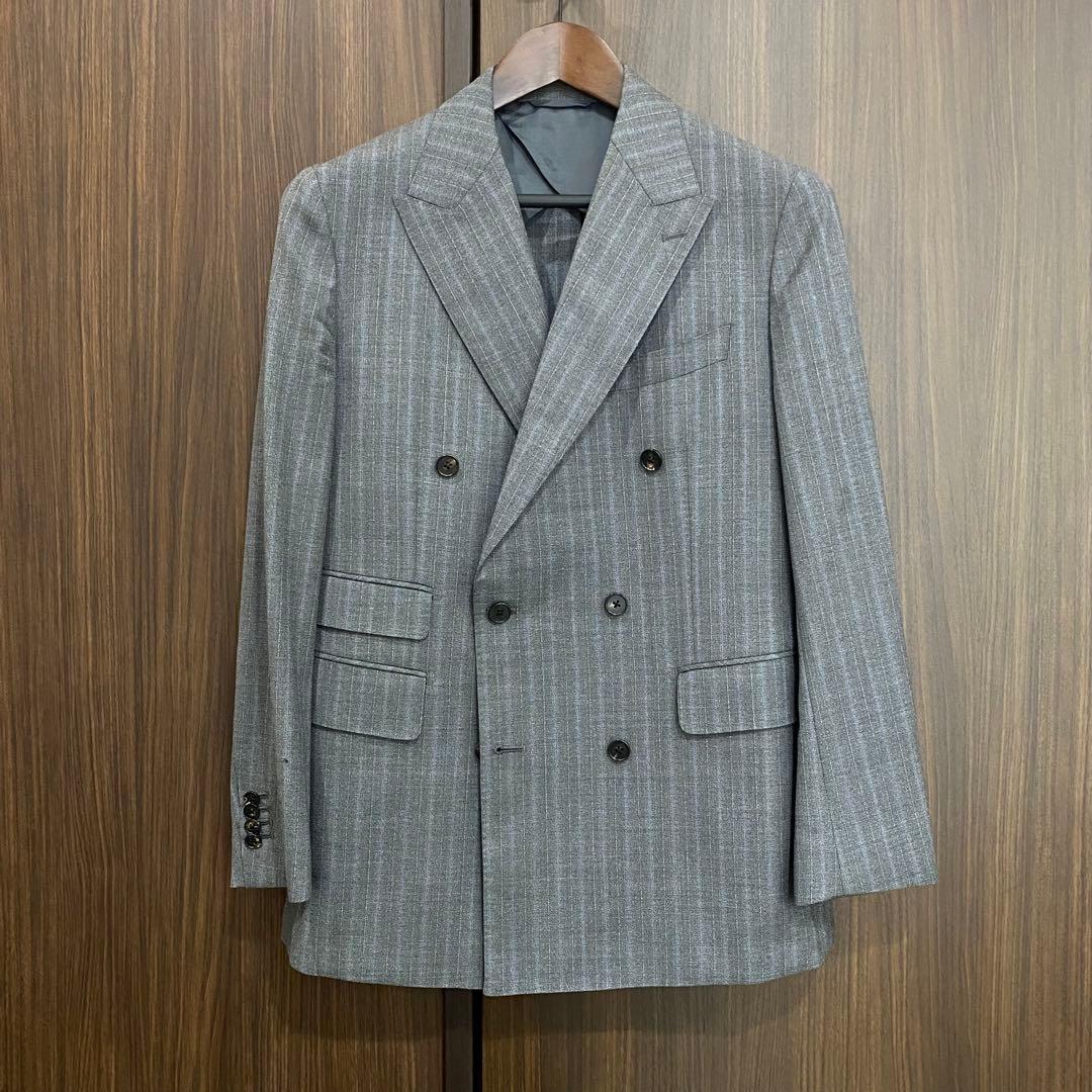 価格6万　スーツカンパニー　REDAダブルスーツ M 本切羽　グレー　ストライプ
