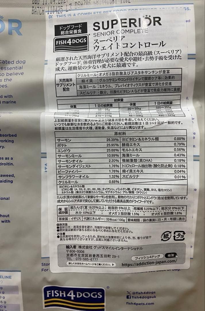フィッシュ4ドッグ　スーペリアウェイトコントロール　1.5kg×2袋