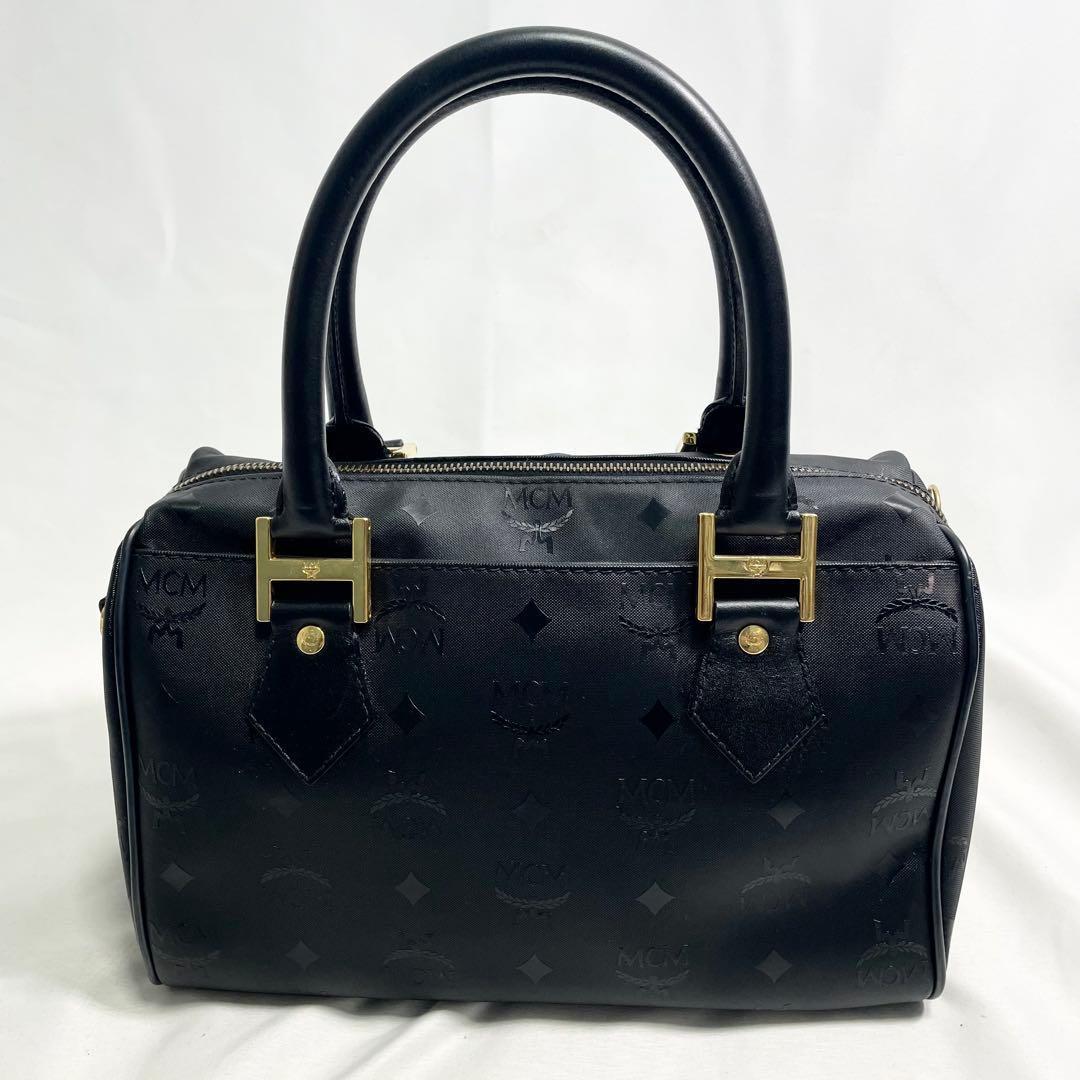 MCM ボストンバッグ ヴィセトス 大容量 ブラック プレート 金具 多機能 黒