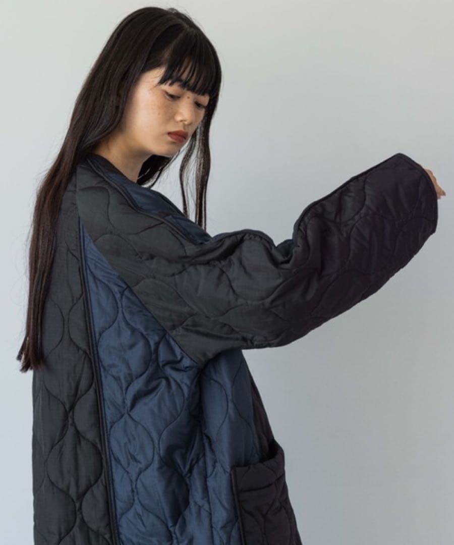 yuwリバーシブルバイカラーキルティングコート